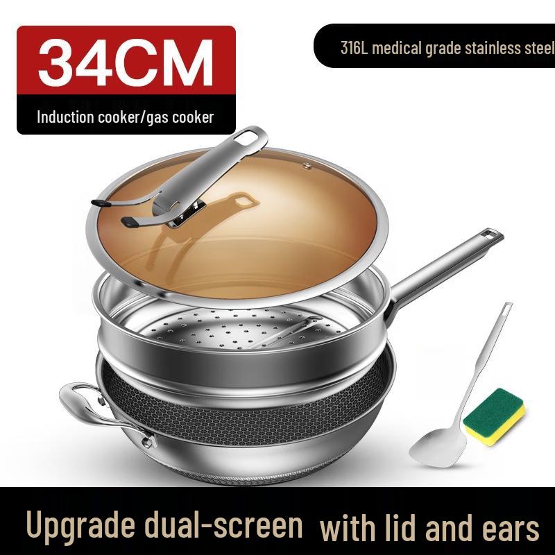 Zhi Shi 34CM Double-Sided Honeycomb Non-Stick Induction Wok Set