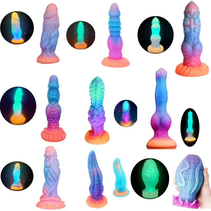 Hot Sale Luminous Anal Dildo Huge Penis Dick Animal/Monster Dildo Sex Toys For Adult 18+ Ass Dilator Glowing Dildo Big Buttplug