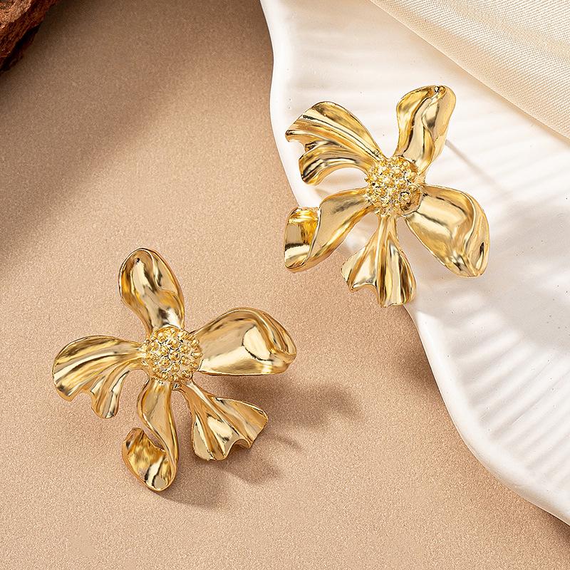 

Elegant Irregular Metal Flower Stud Earrings - Trendy and Stylish for Daily Wear and Parties