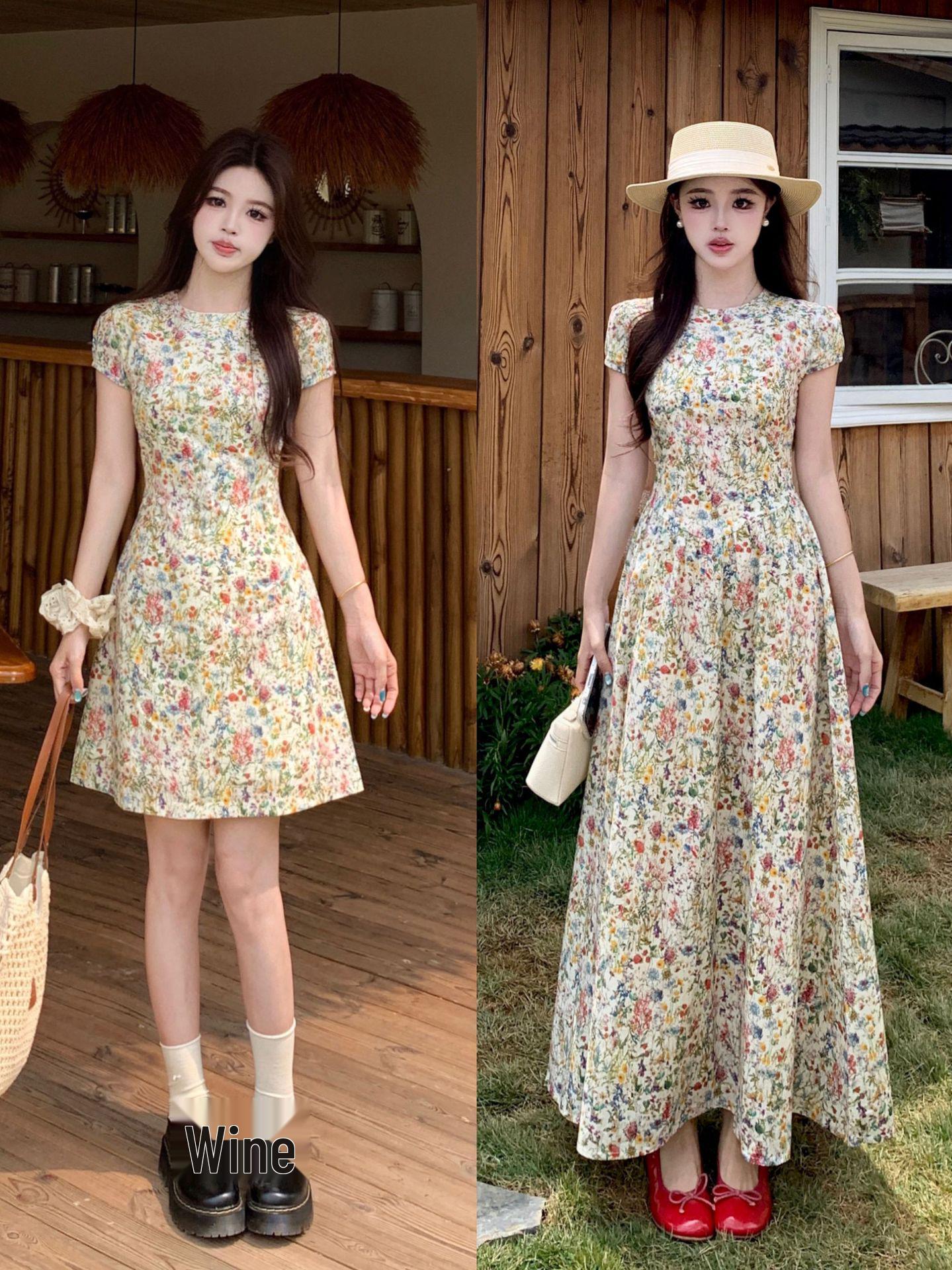 Plus Size Summer Floral French Short Sleeve Dress for Women - Elegant, Slimming, Round Neck, Long & Short Styles Available XXXL