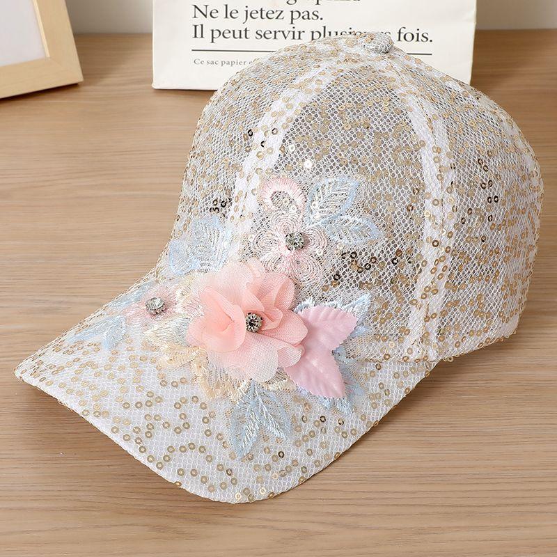 

Тонкая кружевная сетчатая перфорированная дышащая бейсболка с пайетками для женщин, летняя солнцезащитная универсальная кепка Duckbill 55-59cm