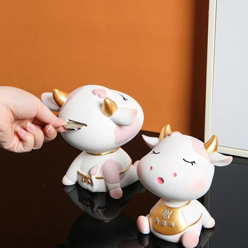 Nordic Cute Creative Healing Animal Calf Ornaments INS Feng'er Children's Room Desk Desktop Decoration Savings Can