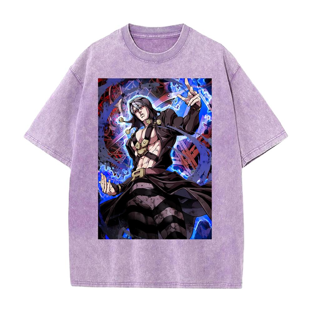 Hot Anime JoJos Bizarre Adventure Abbacchio Leone Clothing Men Women Tshirts Washed Cotton Tee Retro Tshirt Harajuku T Shirt
