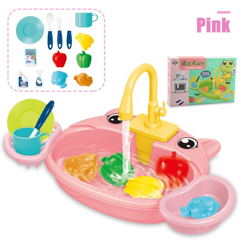 Play House Cartoon Simulation Kitchen Dishwashing Table Electric Faucet Cycle Out Water Parent-child Interaction Children's Toys