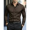 Men's Checkered Long Sleeved Shirt with Collar and Grid Print Shirt, European and American Business Commuting Men's Top
