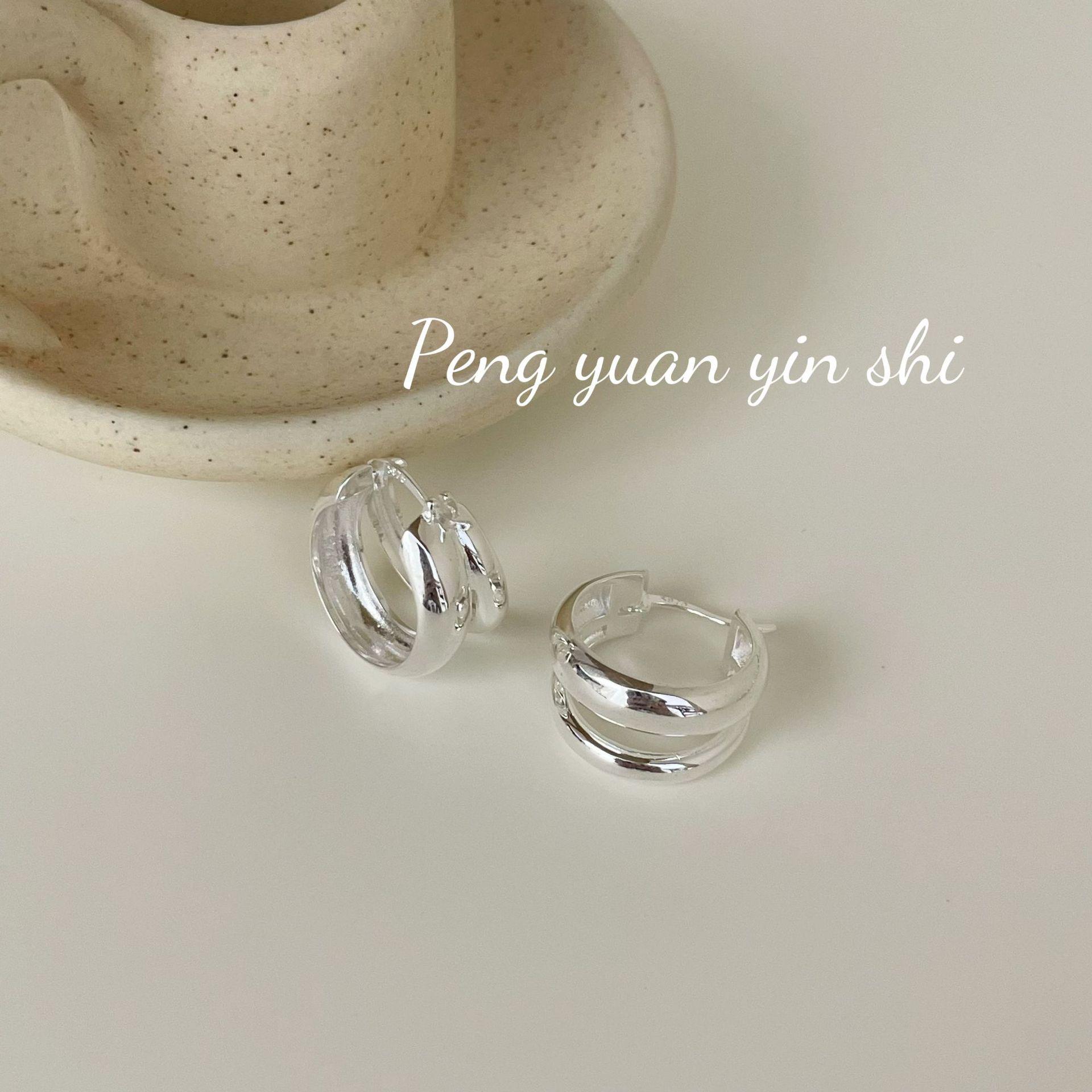 Double Layer S925 Sterling Silver Circle Earrings for Women - Minimalist Hoops & Studs, Unique Modern Design, Trendy Jewelry 925 Sterling Silver