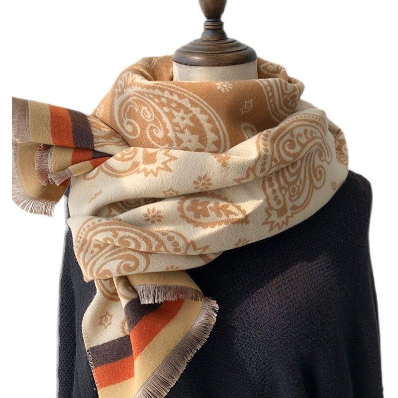 Thickened Imitation Cashmere Shawl Women's 190x65 Long Skin-showing White Temperament Mother Scarf