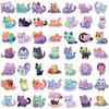 50PCS Cartoon Rainbow Starry Sky Cat Stickers Kawaii Space Cat Stickers,Galaxy Cate Stickers Aesthetic Cat Waterproof Stickers