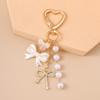 DIY Rhinestone Pendant Zinc Zinc Alloy Bag Charm Trendy Pearl Bow Keychain  Bag Ornament