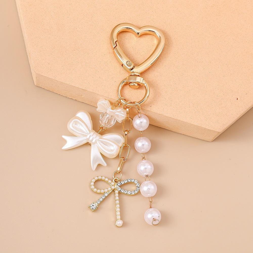DIY Rhinestone Pendant Zinc Zinc Alloy Bag Charm Trendy Pearl Bow Keychain  Bag Ornament