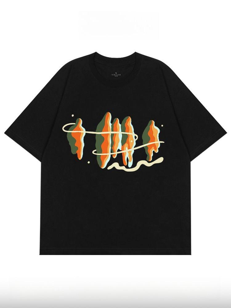 2026 New Abstract Style American Retro Like Girl Print Mens and Womens Short Sleeve Loose Plus Size Crew Neck TShirts