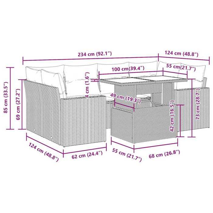 VidaXL Salon de jardin avec coussins 7 pcs marron résine tressée 3326274
