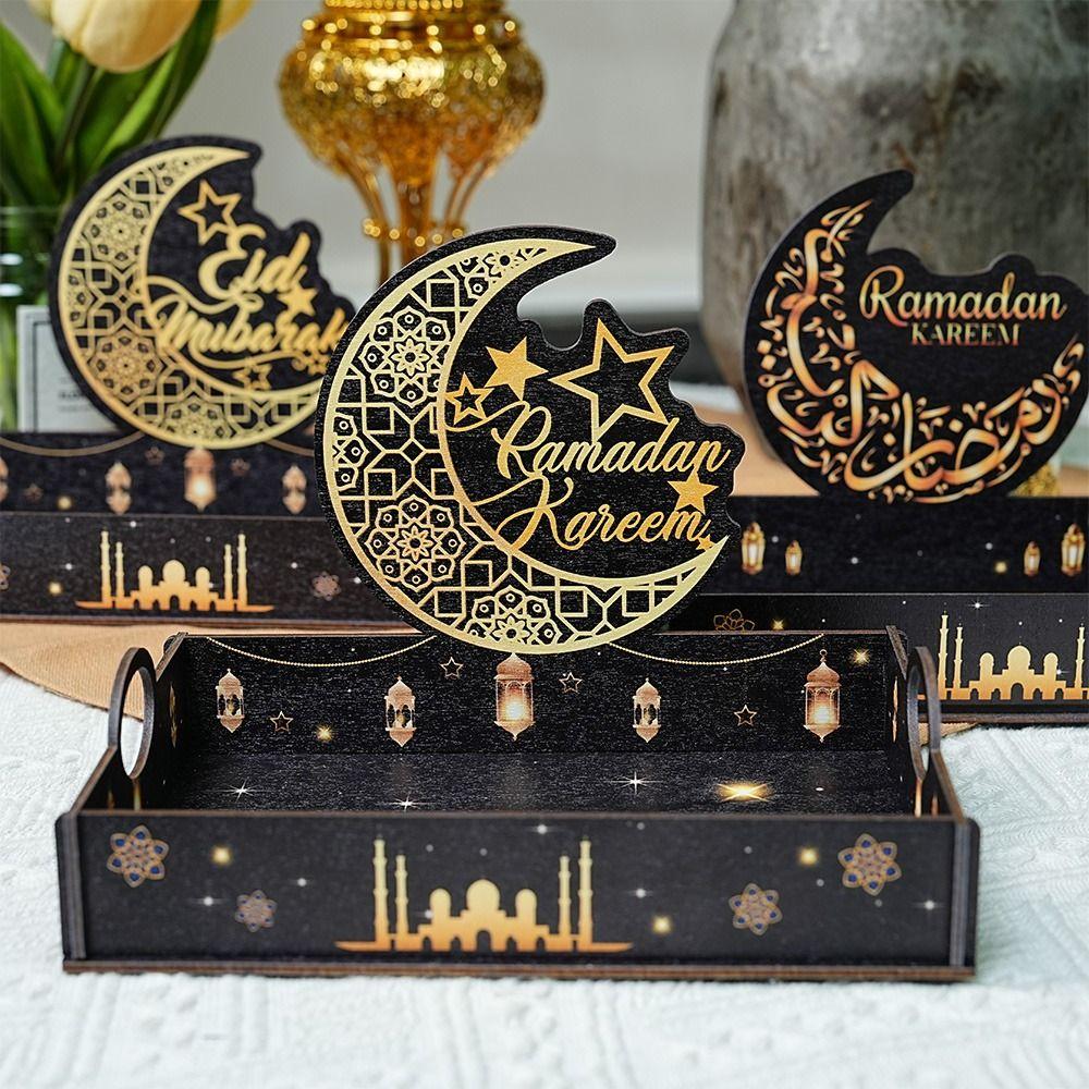 Star Moon Ramadan Wooden Tray Handmade Detachable Middle Dessert Container Funny Food Holder Islamic Muslim Party