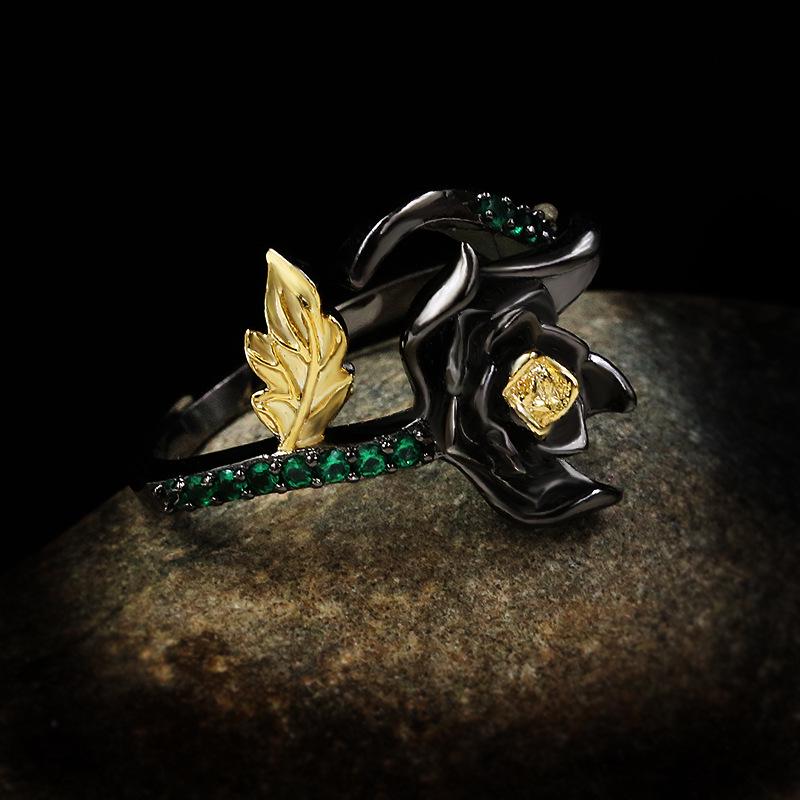 Exquisite Daisy Flower Rings for Women Retro Black Gold Baroque Pearl Branches Vintage Ring Itely Jewelry Gift