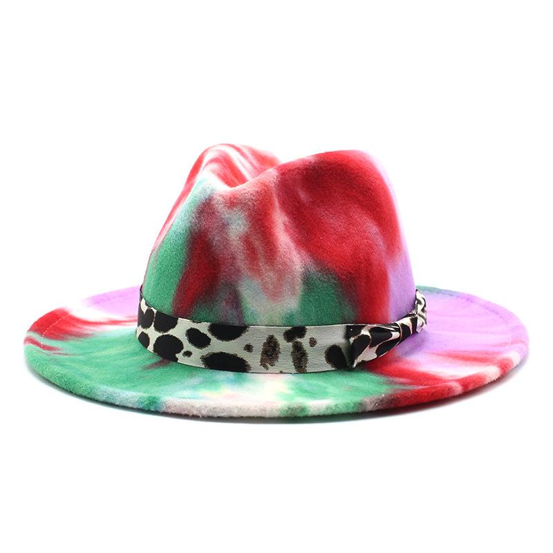 Windy Season Men And Women Tie-Dyed Colored Wool Woolen, Flat-Brimmed Jazz Hat, Felt Hat