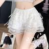 Summer Ice Silk Layered Pumpkin Skirt with Lace Leggings