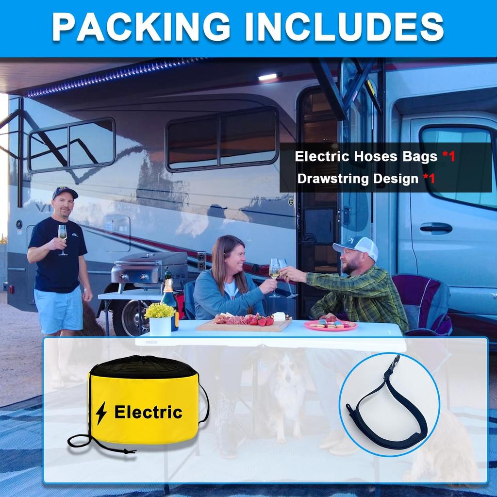 UNXMRFF 1-Pack Yellow Waterproof RV Hose Storage Bags With Drawstring Mesh Top, RV Utility Bag, Sewer Hose Bag, Camper Tools Accessories Bag For