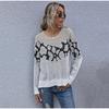 Leopard Gedruckt Frauen Pullover Casual Herbst Winter Knitted Schwarz Weiß Patchwork Langarm Lose Pullover