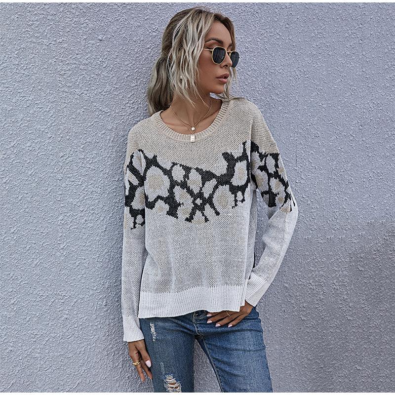 Leopard Gedruckt Frauen Pullover Casual Herbst Winter Knitted Schwarz Weiß Patchwork Langarm Lose Pullover
