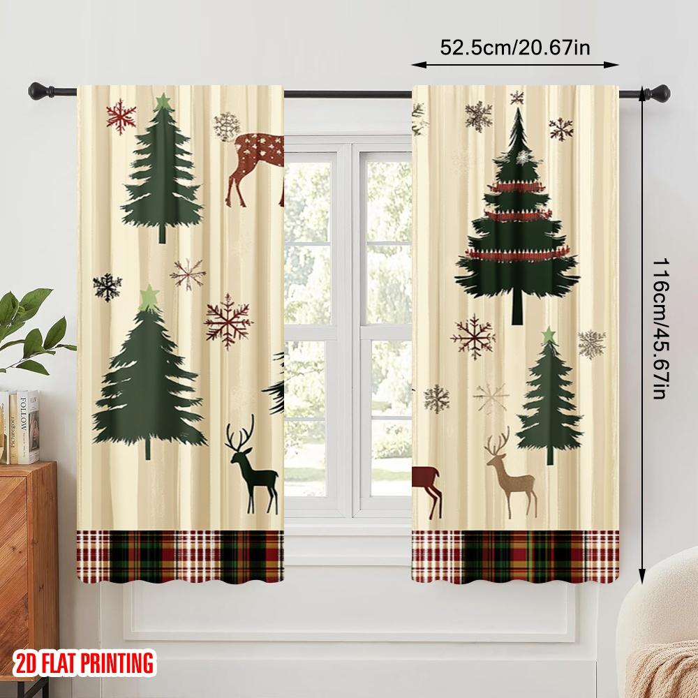 2Pcs,2D Plane Printing Curtains Roller Blinds Christmas Trees Snowflakes Deer_A (3) Versatile Fabric (Without Rod) Art Deco