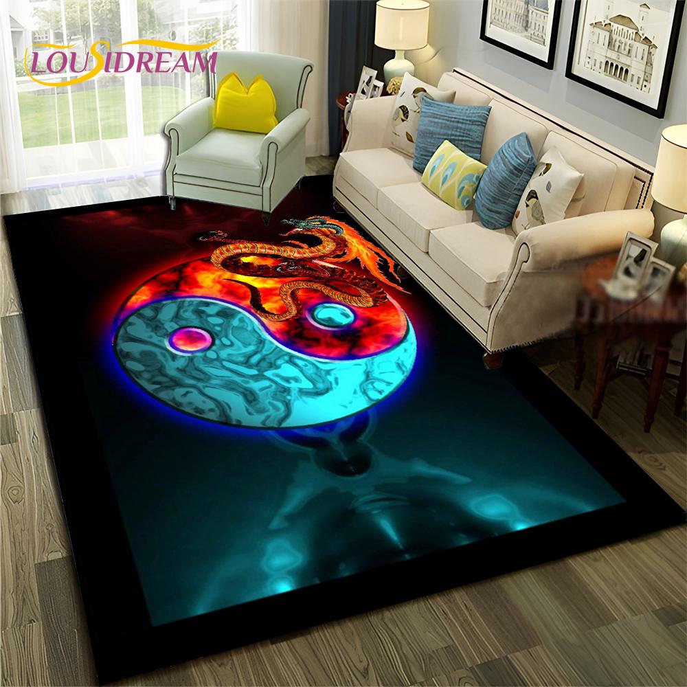 Chinese Bagua Yin Yang 3D Tai Chi Carpet Rug for Home Living Room Bedroom Sofa Doormat Decor,Child Area Rug Non-slip Floor Mat