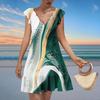 Women's Fashion Casual V Neck Wavy Edge Texture Print Short Sleeve Dress