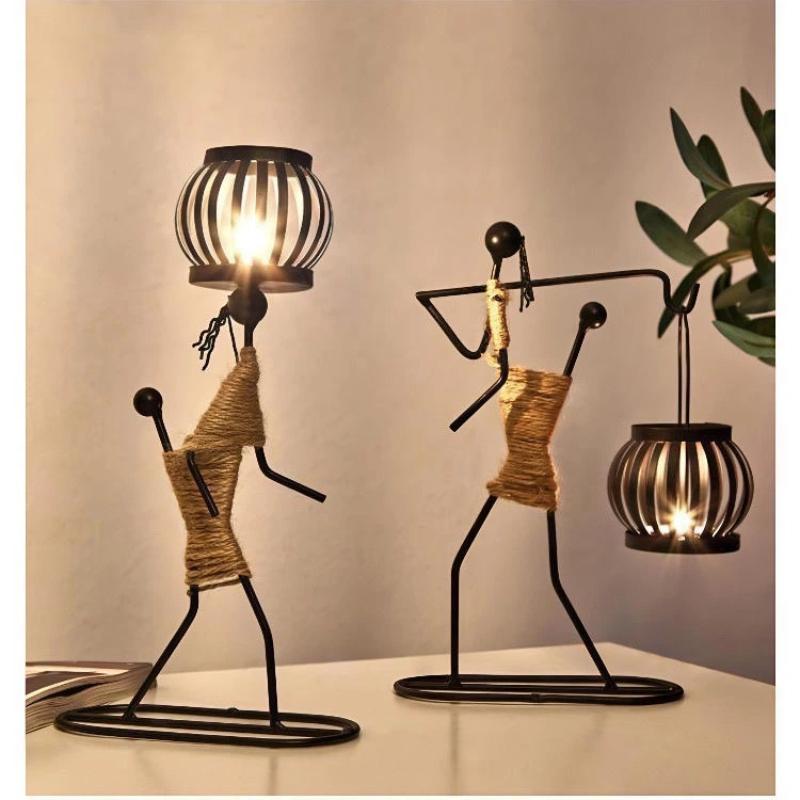 Nordic Metal Candle Holder – Handmade Abstract Character Candlestick for Home or Wedding Decor