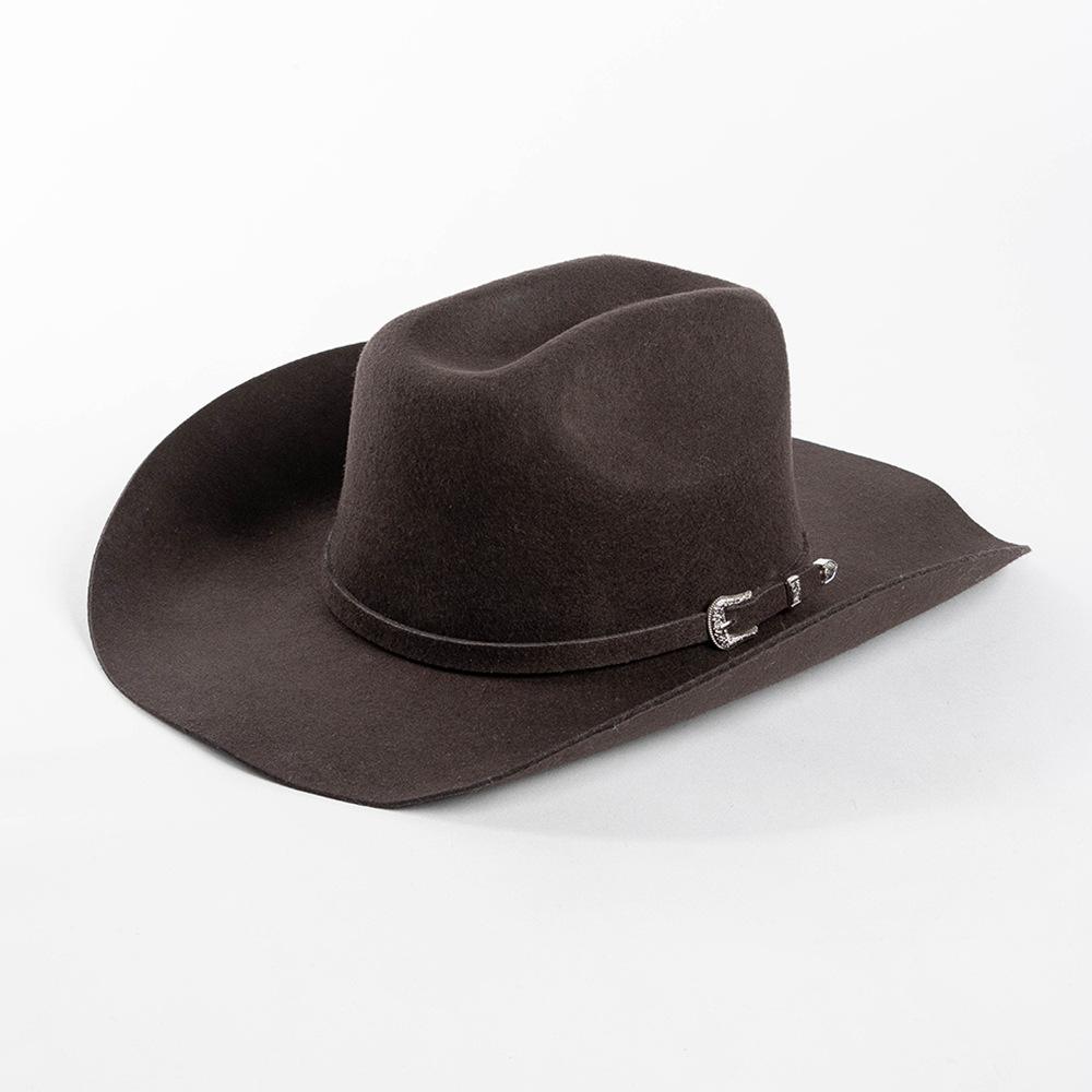 Autumn And Winter New Fashion Belt Buckle Decorative Wool Woolen Edge Wide Brim Jazz Hat Outdoor Warm Concave Top Hat