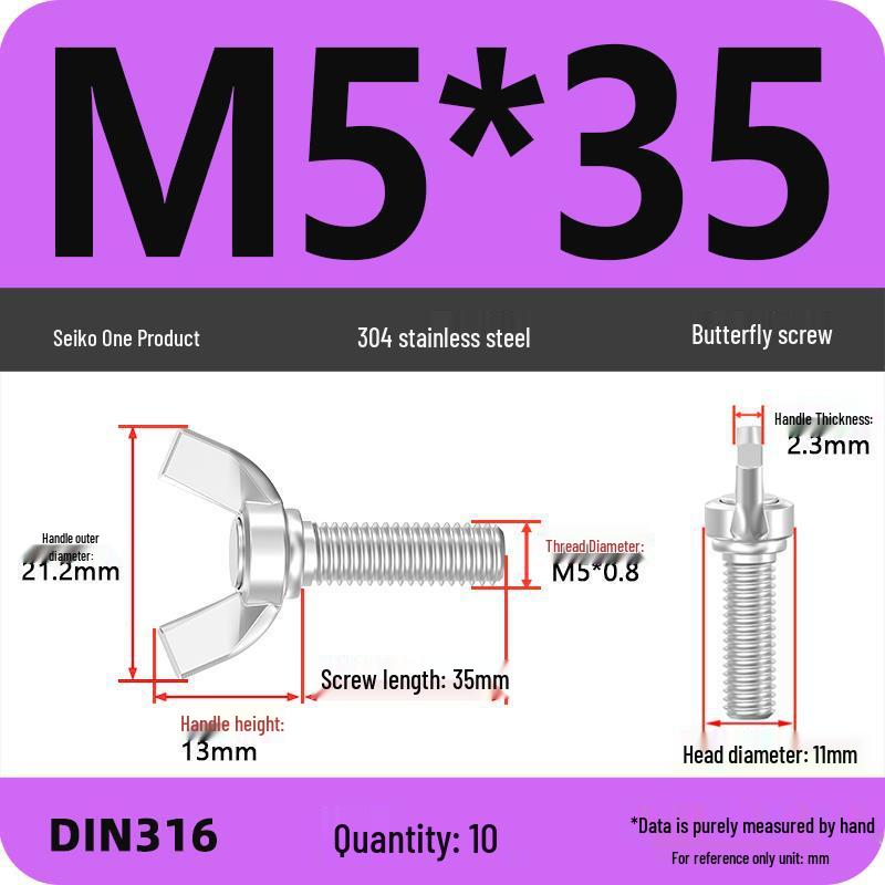 304 Stainless Steel Hand-Tightening Butterfly Weld Screws - Ram Horn M4 M5 M6 M8