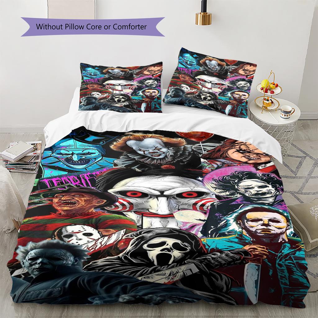 Horror Movie Pattern Bedding Quilt Set Quilt Cover Pillowcase Home Decoration Gift (1 * duvet cover + 2 * pillowcase, without core)