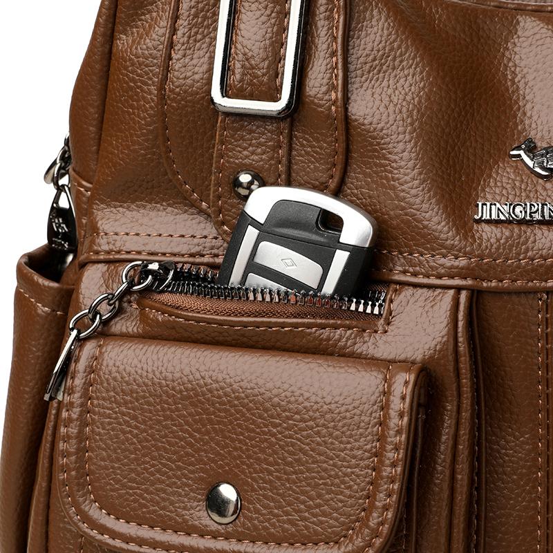 Soft Leather Large Capacity Shoulder Bag Middle-Aged Women's Bag Mother's Bag Commuter Multi-Pocket Crossbody Bag