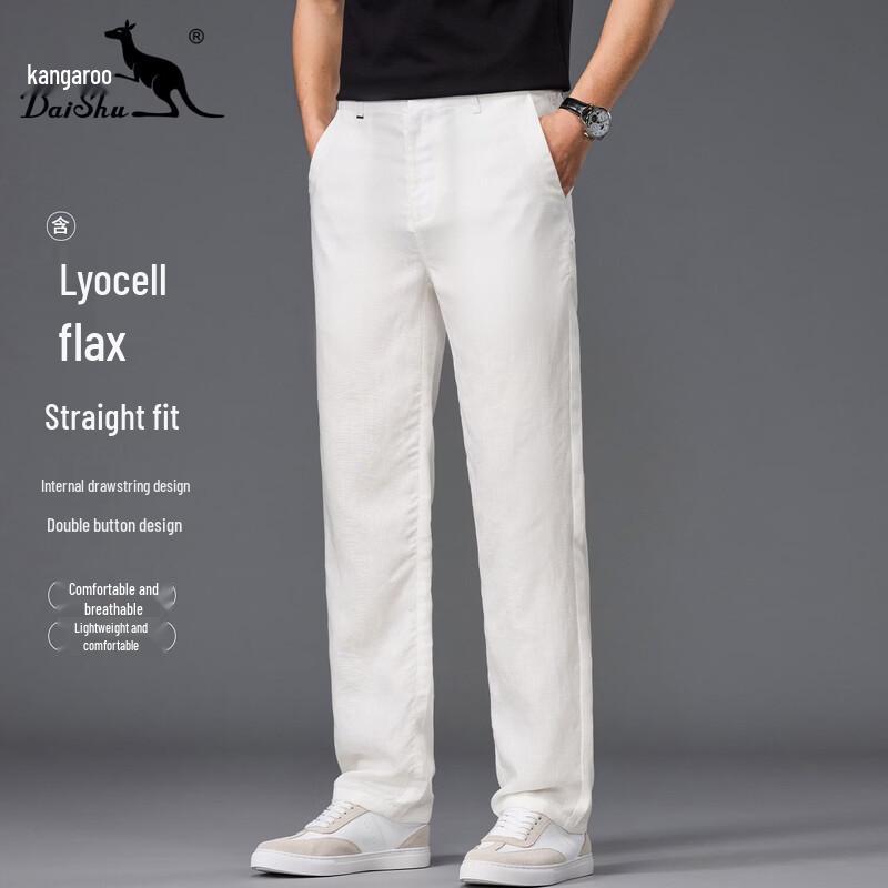 DAISHU Men s Lyocell Linen Straight-Leg Casual Pants 33