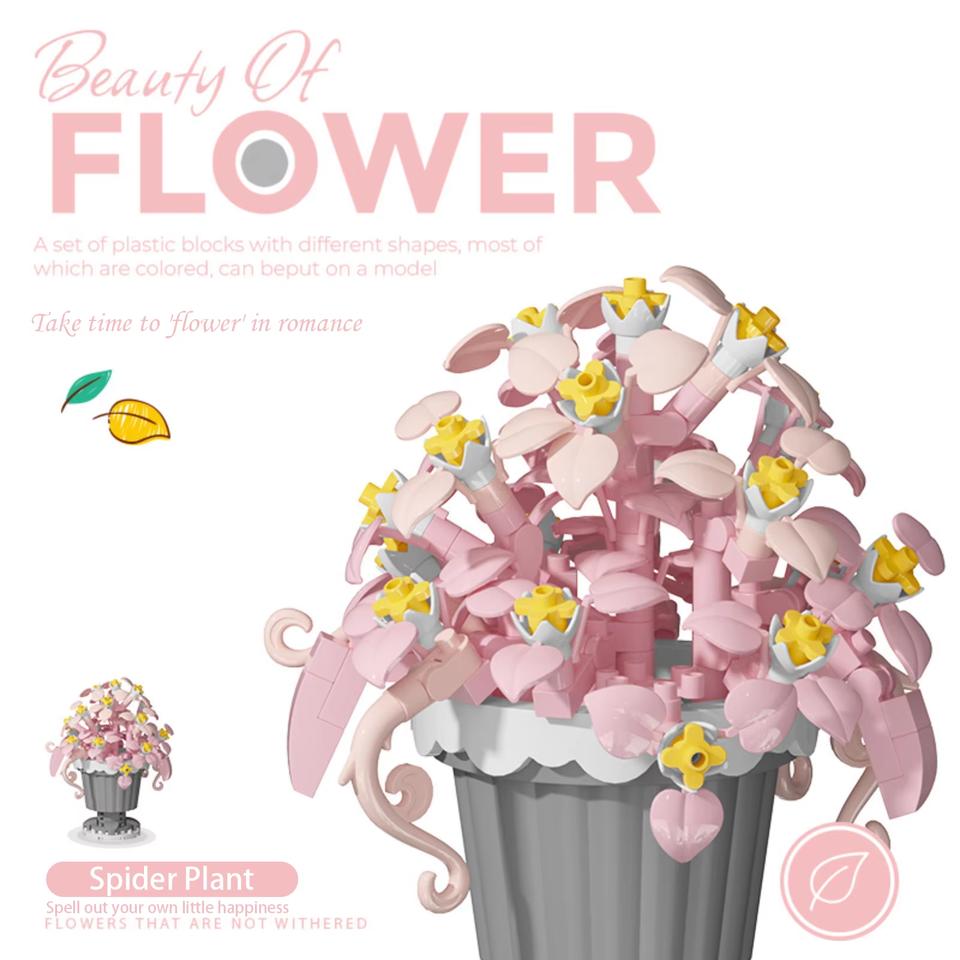 Small Particle Building Block Home Decor Series Flower Potted Plant Toys Set with Permanent Flowers Gift for Plant Arrangements