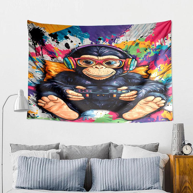 Tapisserie d'Aventure de Joueur Singe, Tapisserie au Design Unique, Décoration Murale pour Chambre à Coucher, Salon, Salle de Jeux, Cadeaux de Fête Chaleureux pour Fans