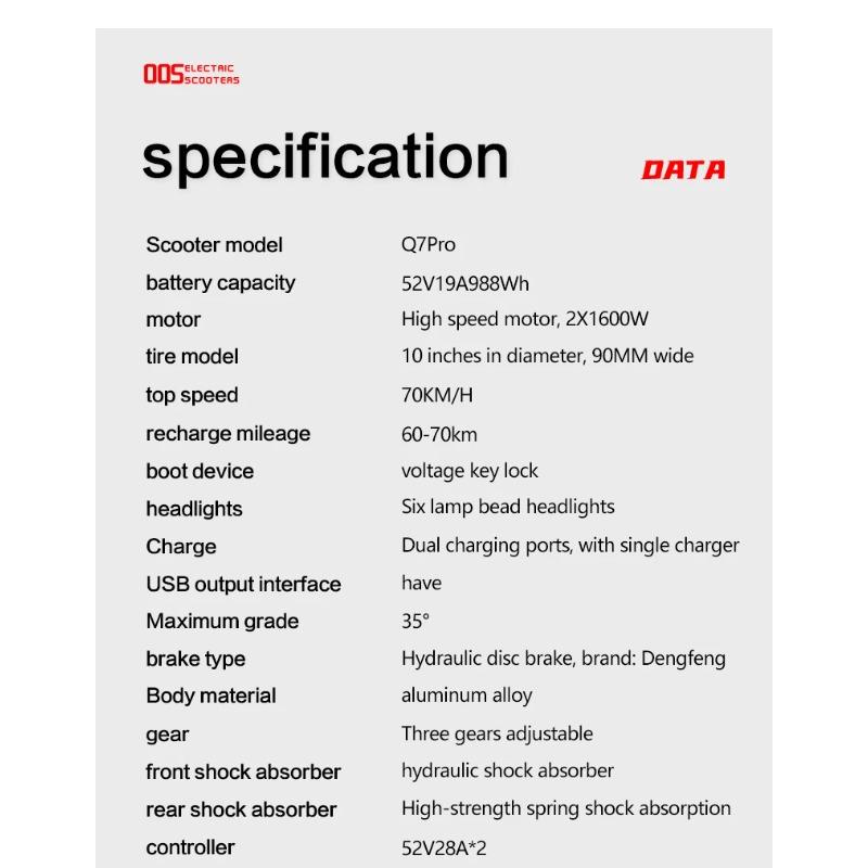 BOYUEDA Q7Pro Escooter 3200W Dual Motor 52V19AH Battery Dual Drive 10 Inch Adult E-Scooter Silent Tire Foldable Electric Scooter