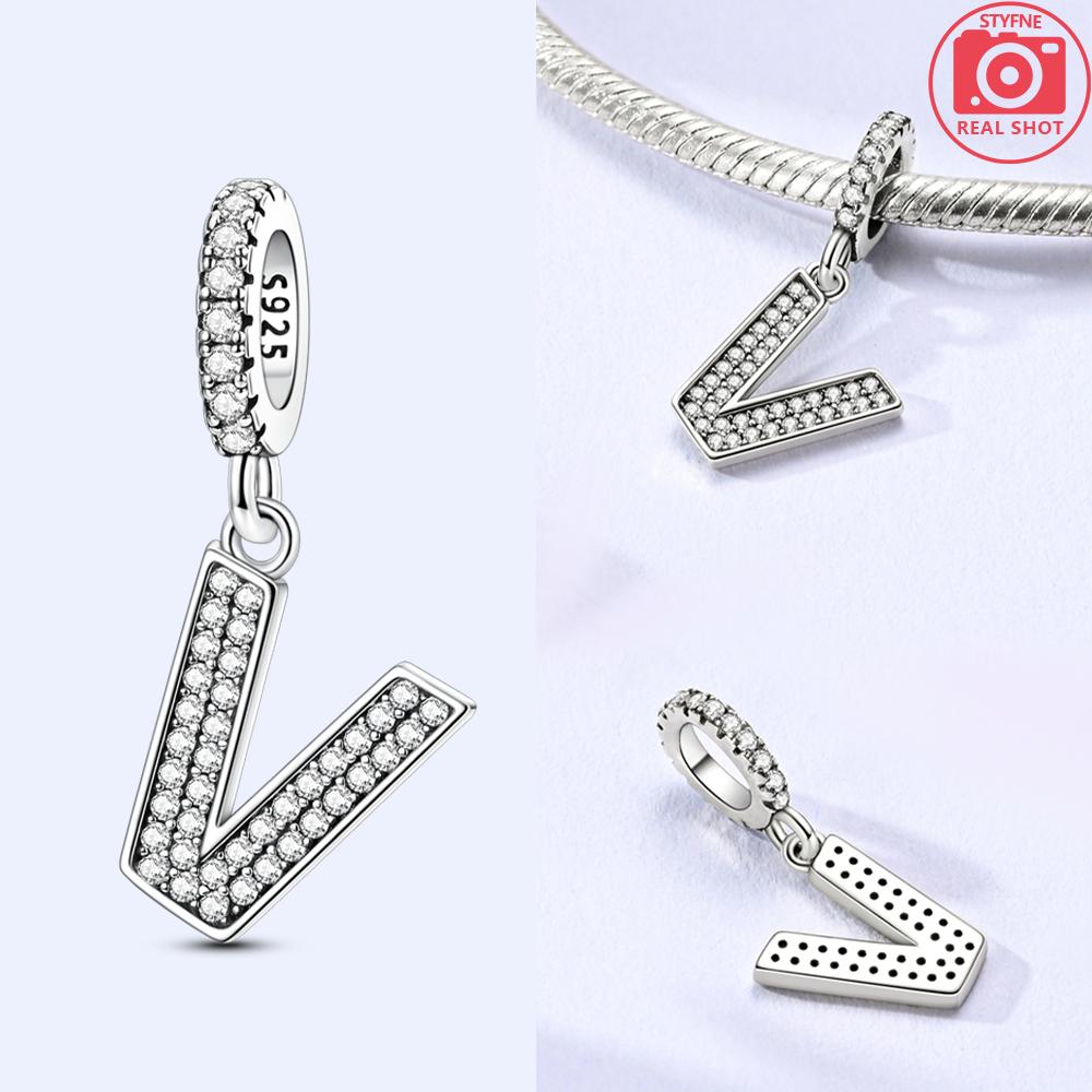 Classical 26 English Letters Original Charms White Zircon Beads Fit Copper Bracelet Accessories Women Diy Fine Gift Jewelry