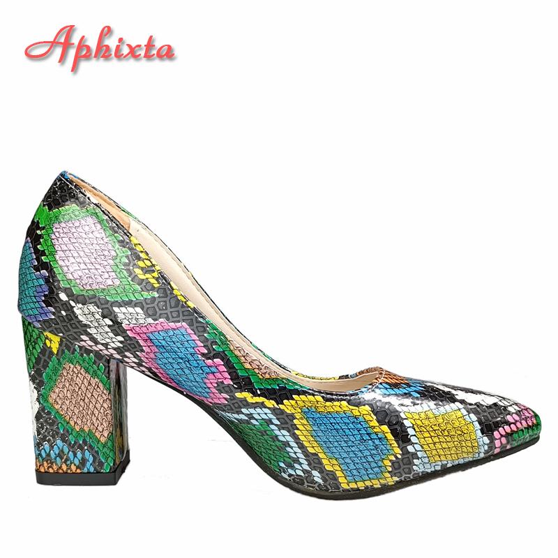 Fashion Aphixta 2025 Snake Prints 7cm Square Heels Pumps Women Shoes Crystal Pearl Sunflower Buckle Party Leisure Big Szie 35-46
