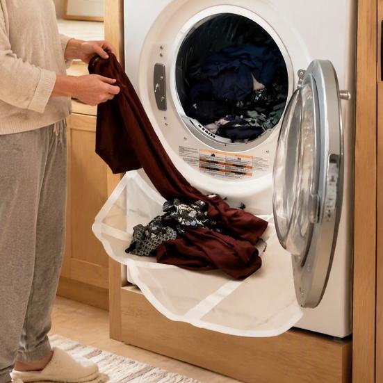 Back Pain Relief Laundry Tool Front Load Washing Machine Catcher Net, Foldable Anti-drop Washer Room Storage Solutions Collection Suction Cup