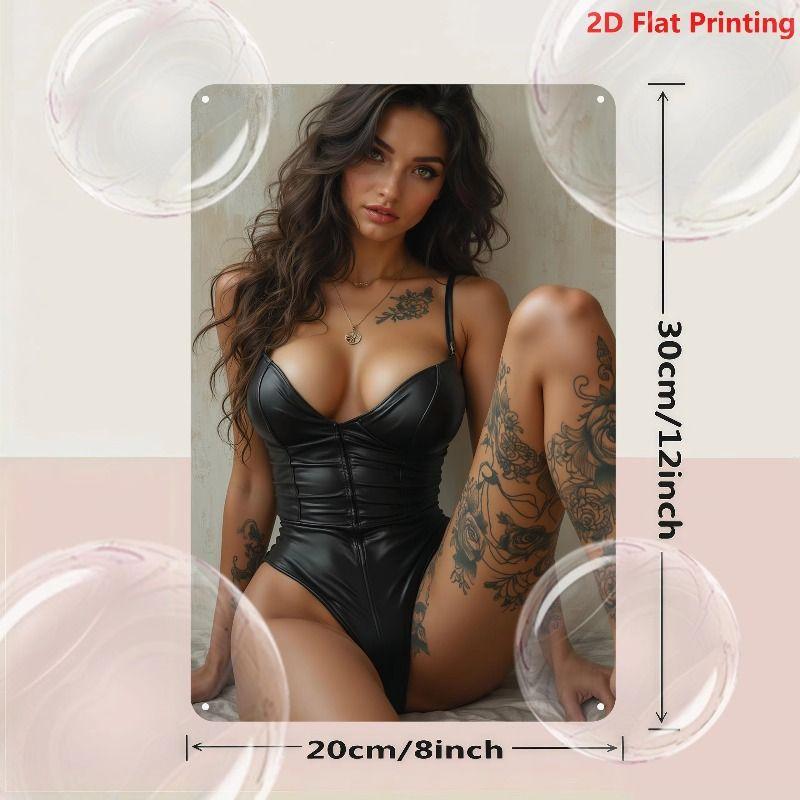 Vintage Kvinlig Silhuett Metall Logotyp för Bar & Garage