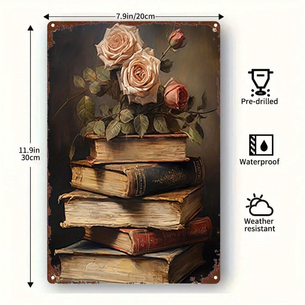 

Tin Sign Vintage Book Rose Wall Art 8x12 Inch Home Decor Metal Wall Hanging Plate 20x30 разноцветный