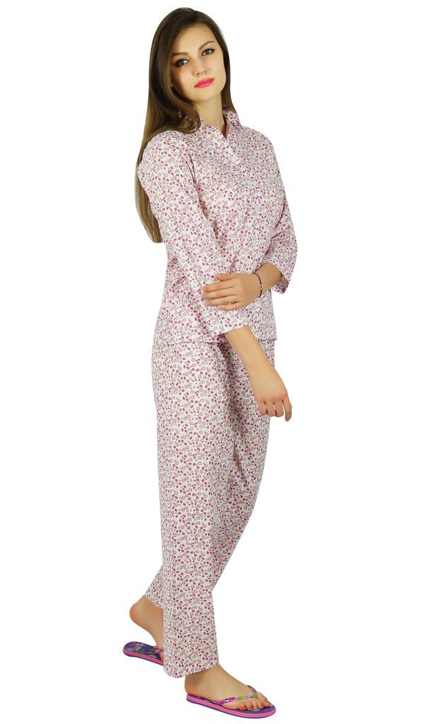 Bimba Womens Cotton Night Wear Printed Pajama Set Full Sleeve Shirt with