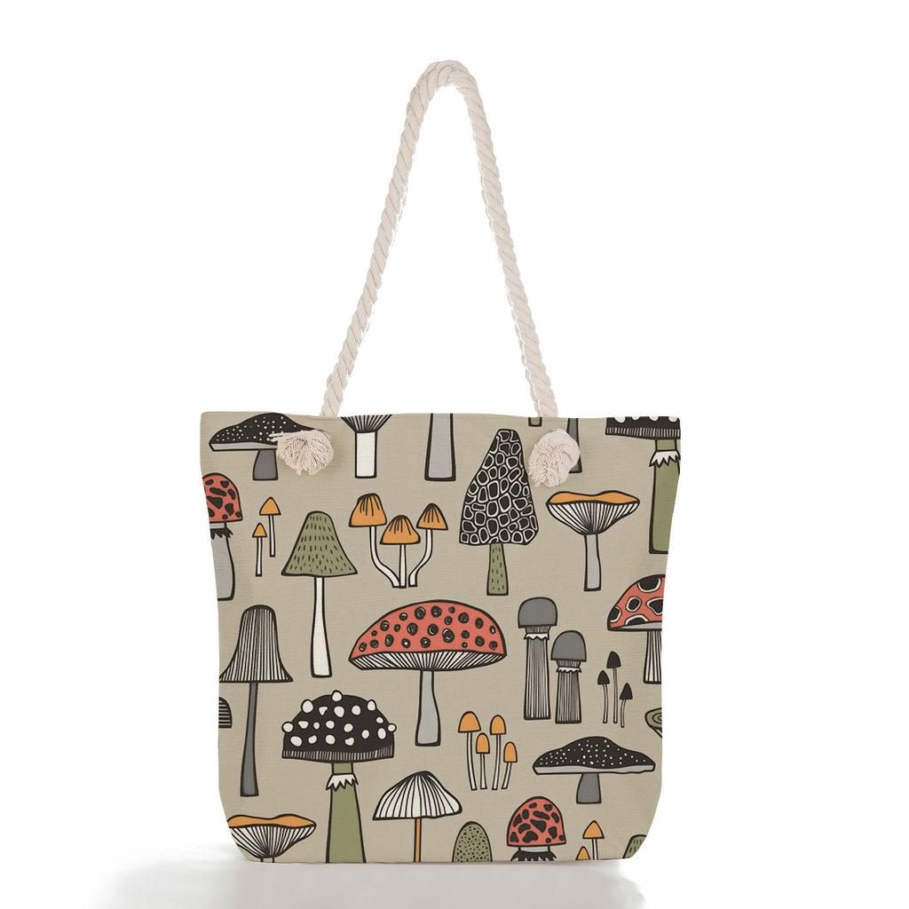 Multifunctional Mushroom Butterfly Printed Thick Rope Shoulder Beach Bag Casual large capacity handbag 7616