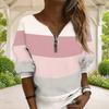 Women Plus Size Purple Blue White Geometric Leaf Print V Neck Half Zip Long Sleeve Sweatshirt