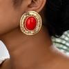 Exaggerate Retro Gold Color Liquid Metal Oval Multiple Colors Stud Earrings for Women Personality Medieval Jewelry Accessories