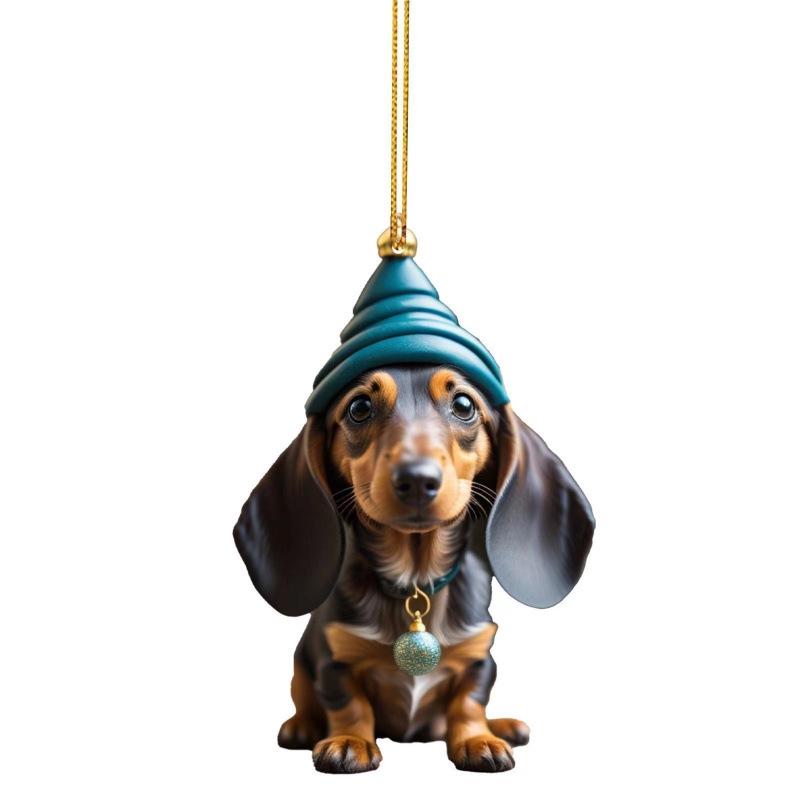 New Christmas Sausage Dog Car Pendant: Acrylic 2D Tree Ornament Gift