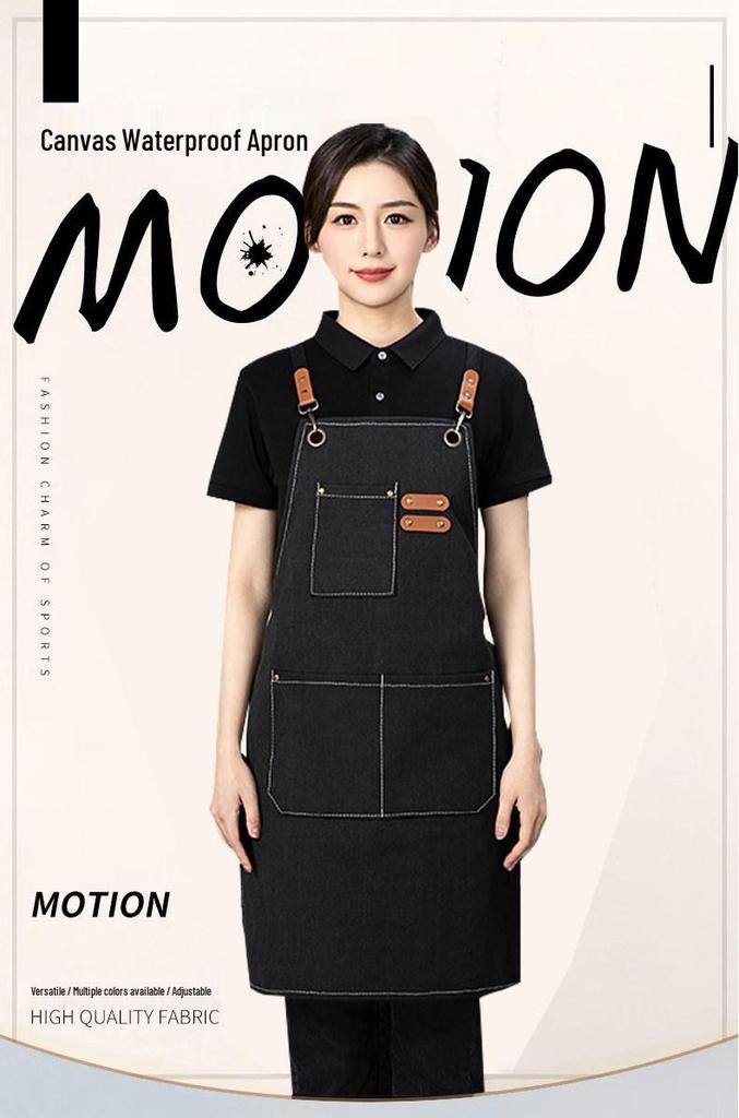 Stain-Resistant Canvas Apron with Logo for Coffee Shops and Nail Art Studios