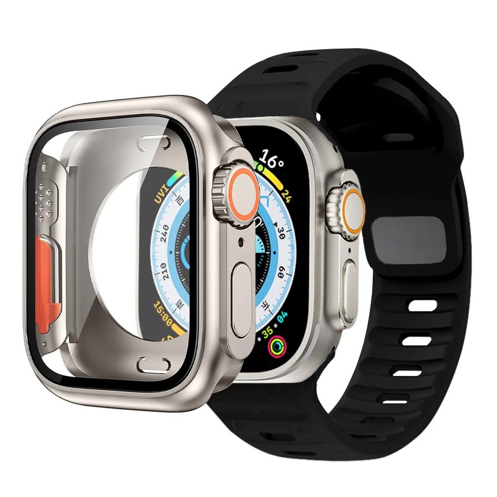 Case+Strap For Apple Watch Band 45mm 44mm 41 42 46mm Smart Silicone Bracelet Iwatch Series 5 6 Se 7 8 9 10 Change To Ultra Case