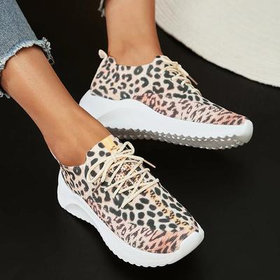 Fashion Leopard Knitted Sneakers for Women 2025 Autumn Slip On Walking Shoes Woman Lightweight Casual Sport Sneakers Plus Size