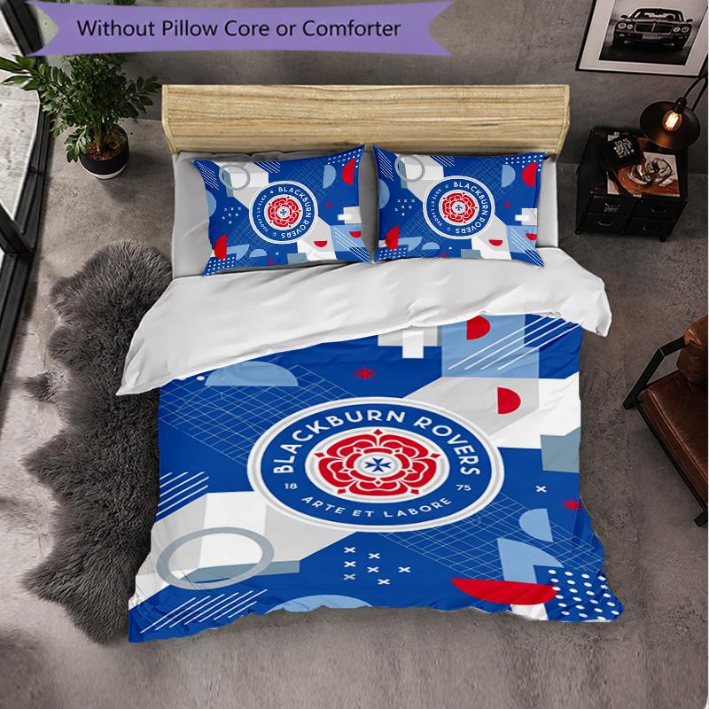 Blackburn Rovers Football 3 Piece Bedding Set Soft Duvet Cover Set with Pillowcases Printed Bedroom Decor Set for Home