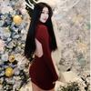 Red Backless Long-sleeved Dress Women's Clothing Autumn and Winter Christmas Clothes, Battle Robe Slim-fitting Hip-wrapping Short Skirt